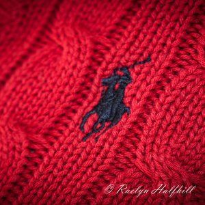 Ralph Lauren bright crimson 100% cotton, cable knit sweater